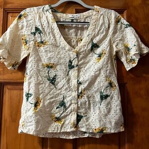 Madewell Cream Ruched Short Sleeve Blouse